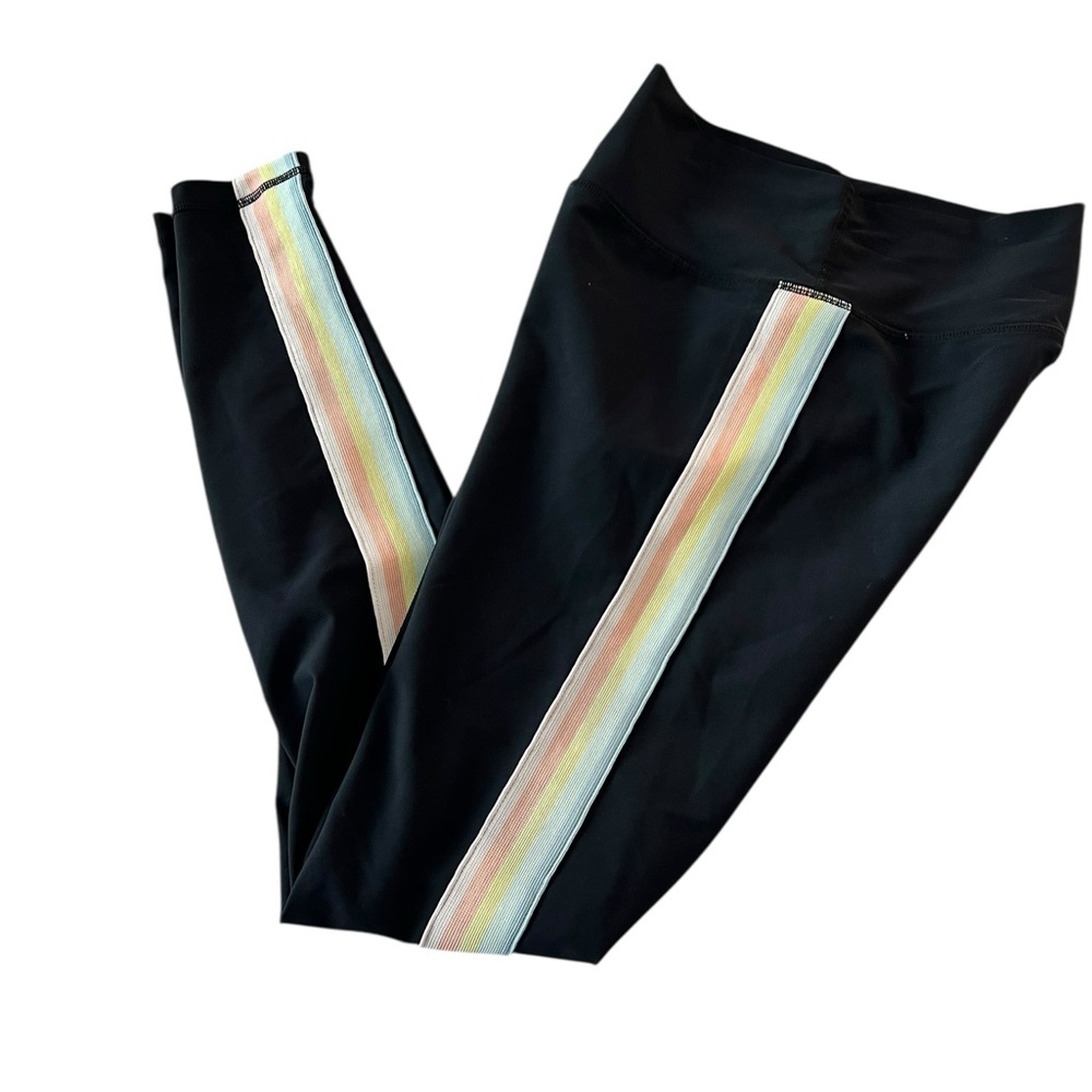 Spiritual Gangster High Rise Athletic Rainbow Side Stripe Black Leggings Size XS
